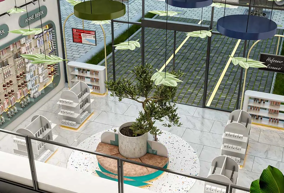 Hafsanur Eczanesi üst kattan iç mekan görünümü